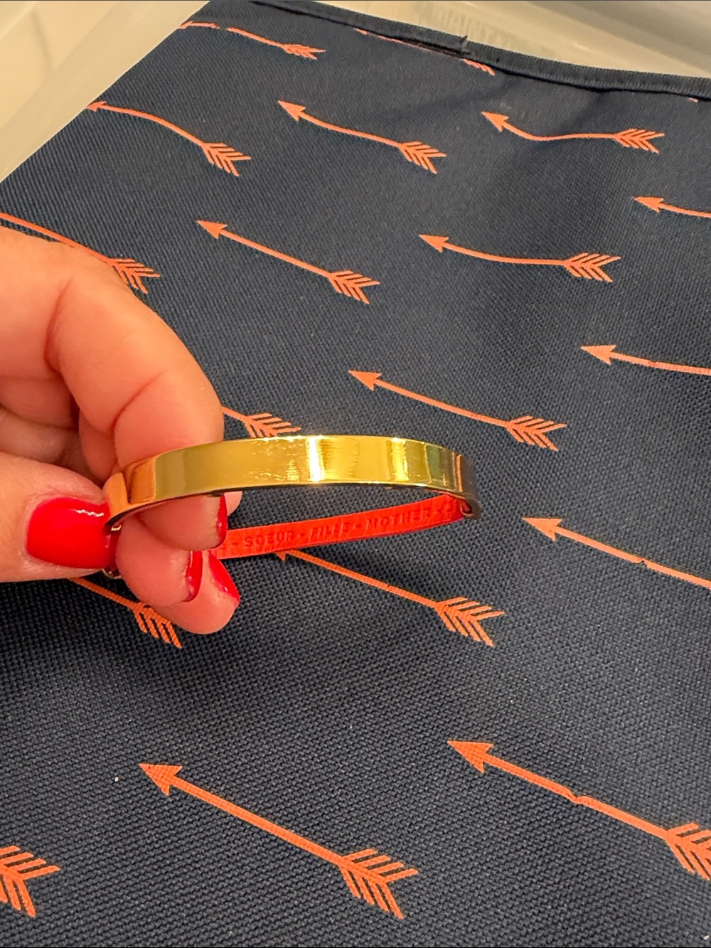 Stella & Dot Gold and Red Hinged Bangle Bracelet
